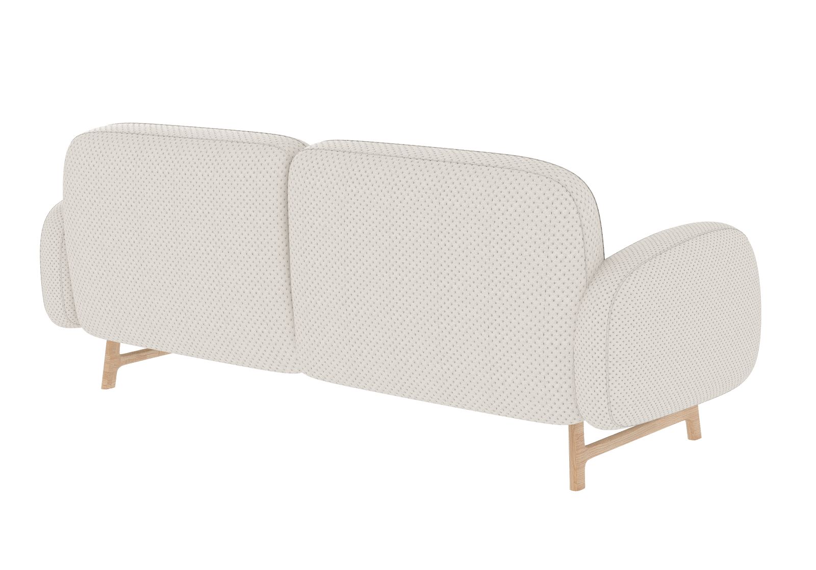 Rückansicht des Auguste Sofas von Hartô, ein 3-Sitzer Sofa mit hellem Stoffbezug und Holzfüßen.