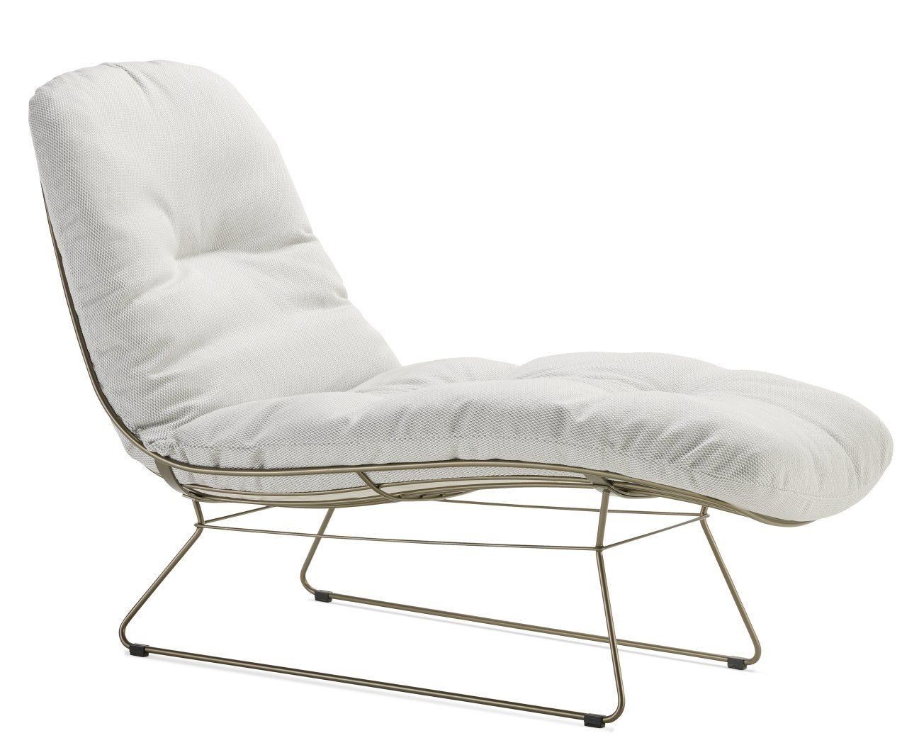 Weiße Leyasol Sonnenliege von Freifrau Manufaktur für Indoor und Outdoor, bequeme Polsterung und modernes Design.