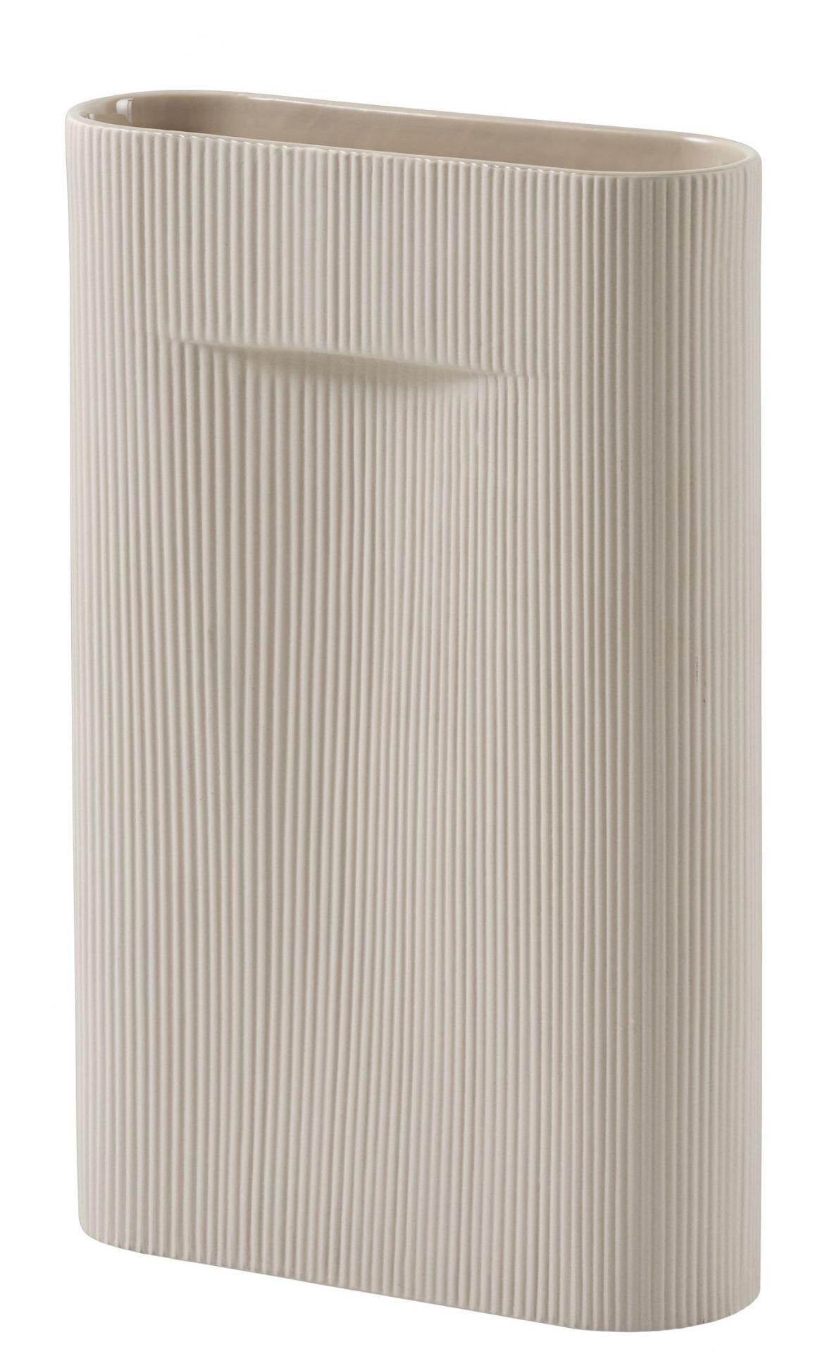 Beige Muuto Ridge Vase H 48,5 cm mit geriffelter Oberfläche für Blumen und Dekoration.