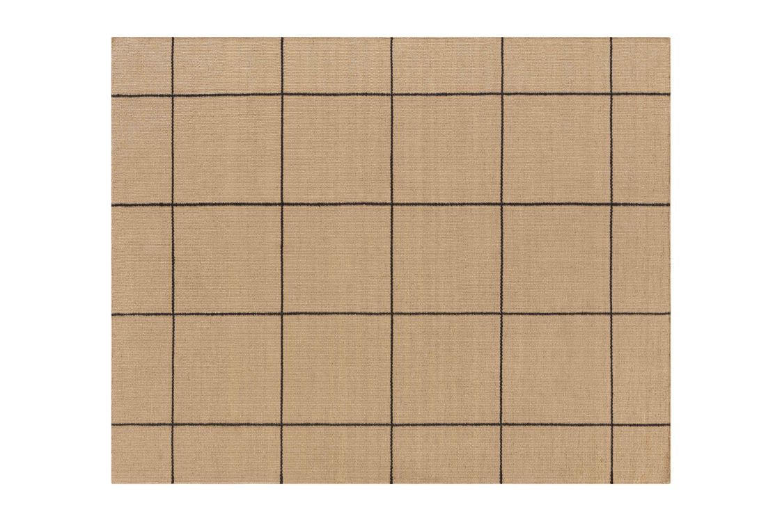 Roots Teppich mit beigem Hintergrund und schwarzem Gittermuster, moderner Teppich für Wohnzimmer und Schlafzimmer.