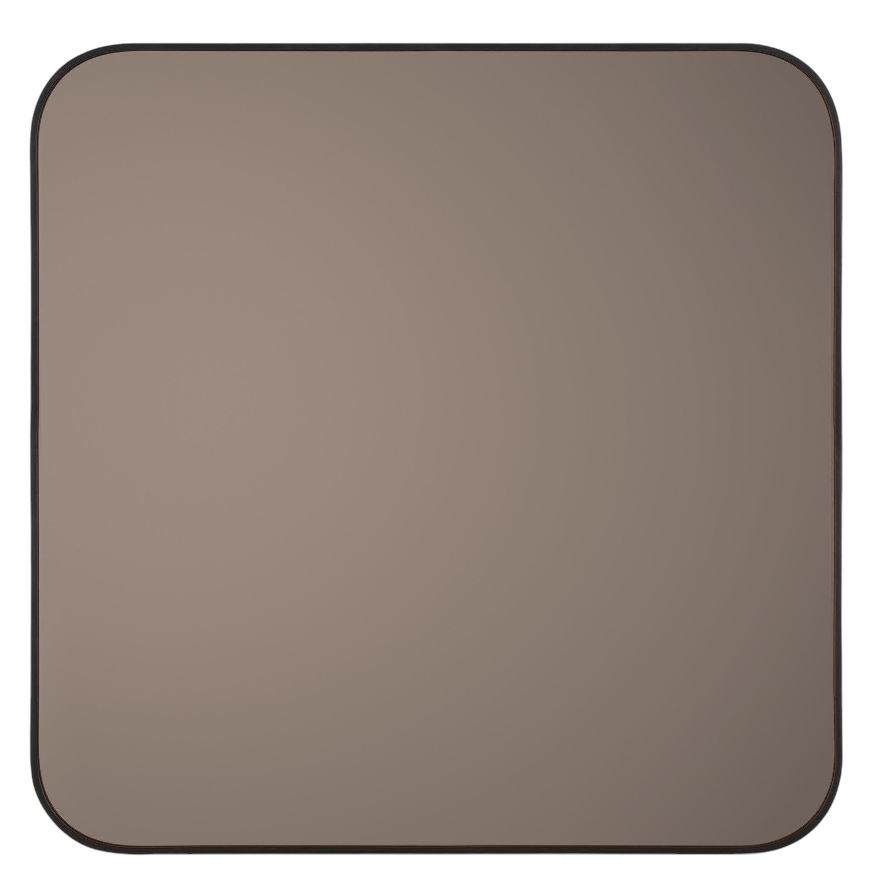 Quadratischer Camber Wandspiegel von Ethnicraft mit abgerundeten Ecken und schmalem, schwarzem Rahmen.