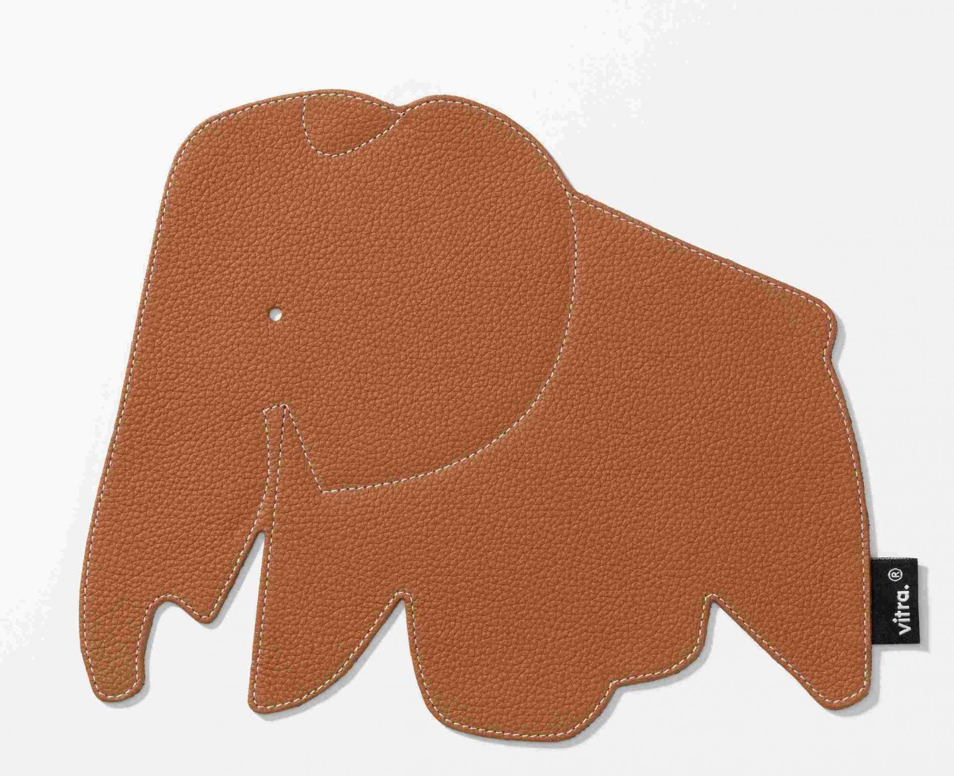 Cognacfarbenes Elephant Pad Mousepad von Vitra in Form eines Elefanten aus Leder.