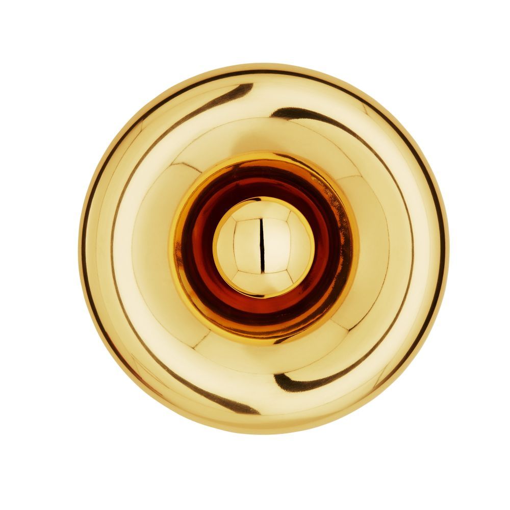 Nahaufnahme der runden, goldenen Void Surface LED-Wandleuchte von Tom Dixon, modernes Design.