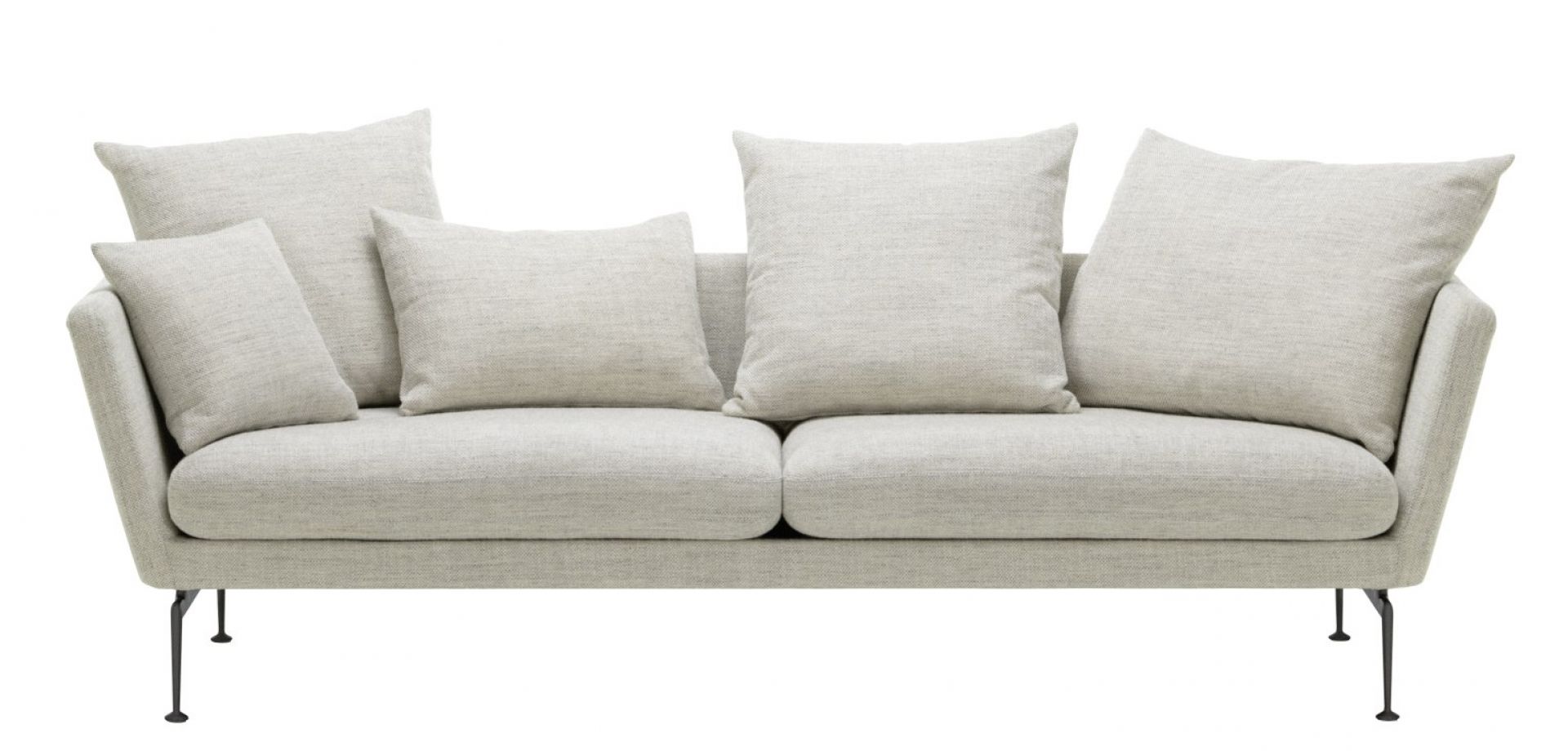 Helles Suita Sofa von Vitra mit Kissen und schwarzen Füßen, modernes Design für Wohnzimmer.