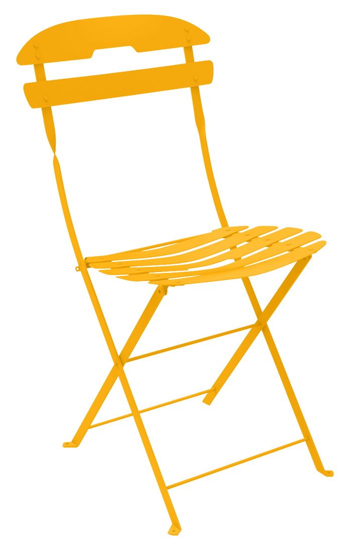 Gelber La Môme Klappstuhl von Fermob, ideal für Garten, Balkon und Terrasse.