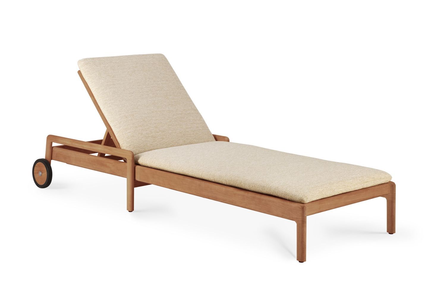 Jack Outdoor Liege aus Teakholz mit verstellbarer Rückenlehne und Rädern für den Garten.