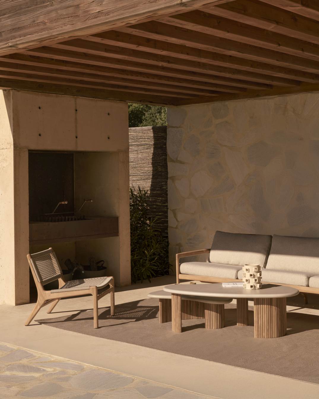 Jack Woven Outdoor Loungsessel Teak Kordel Beige Ethnicraft