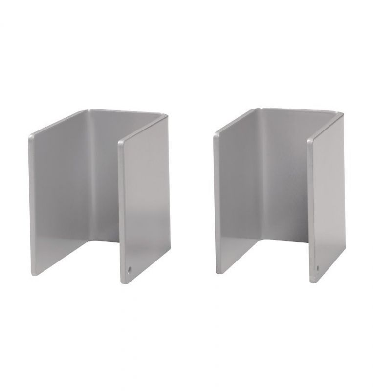 Zwei silberne Klammern für Müller Stapelliegen, Zubehör zur sicheren Stapelung von Betten.