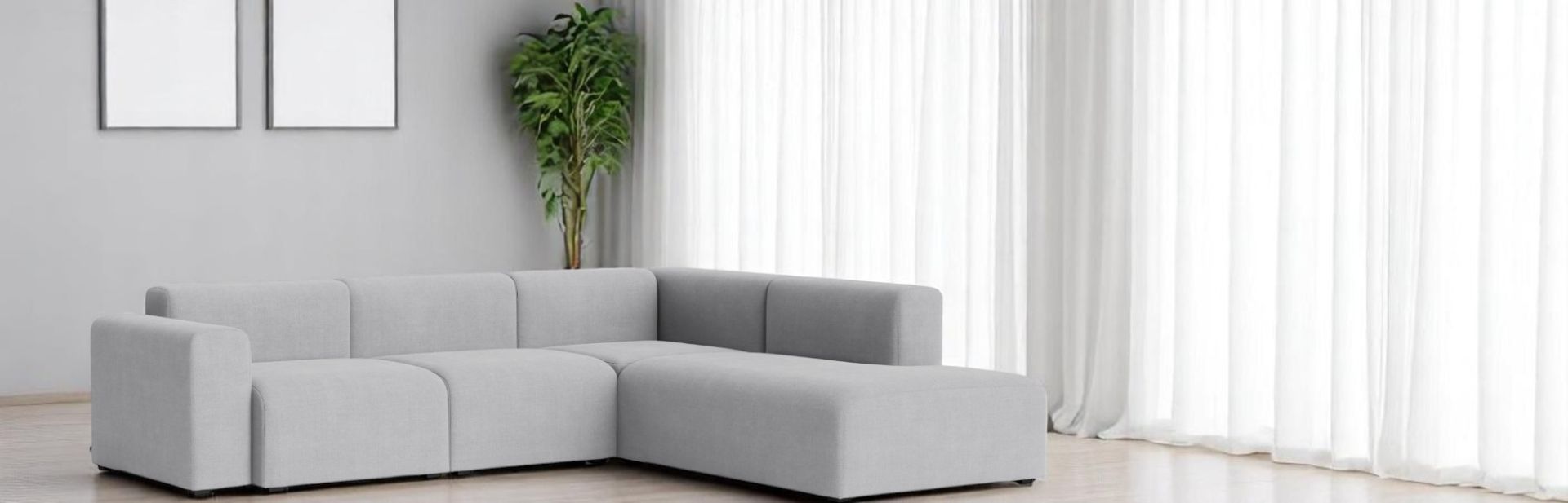 Helles Mags Sofa Eckkombination mit Hallingdal Stoff, modernes Design für Wohnzimmer und Loungemöbel.