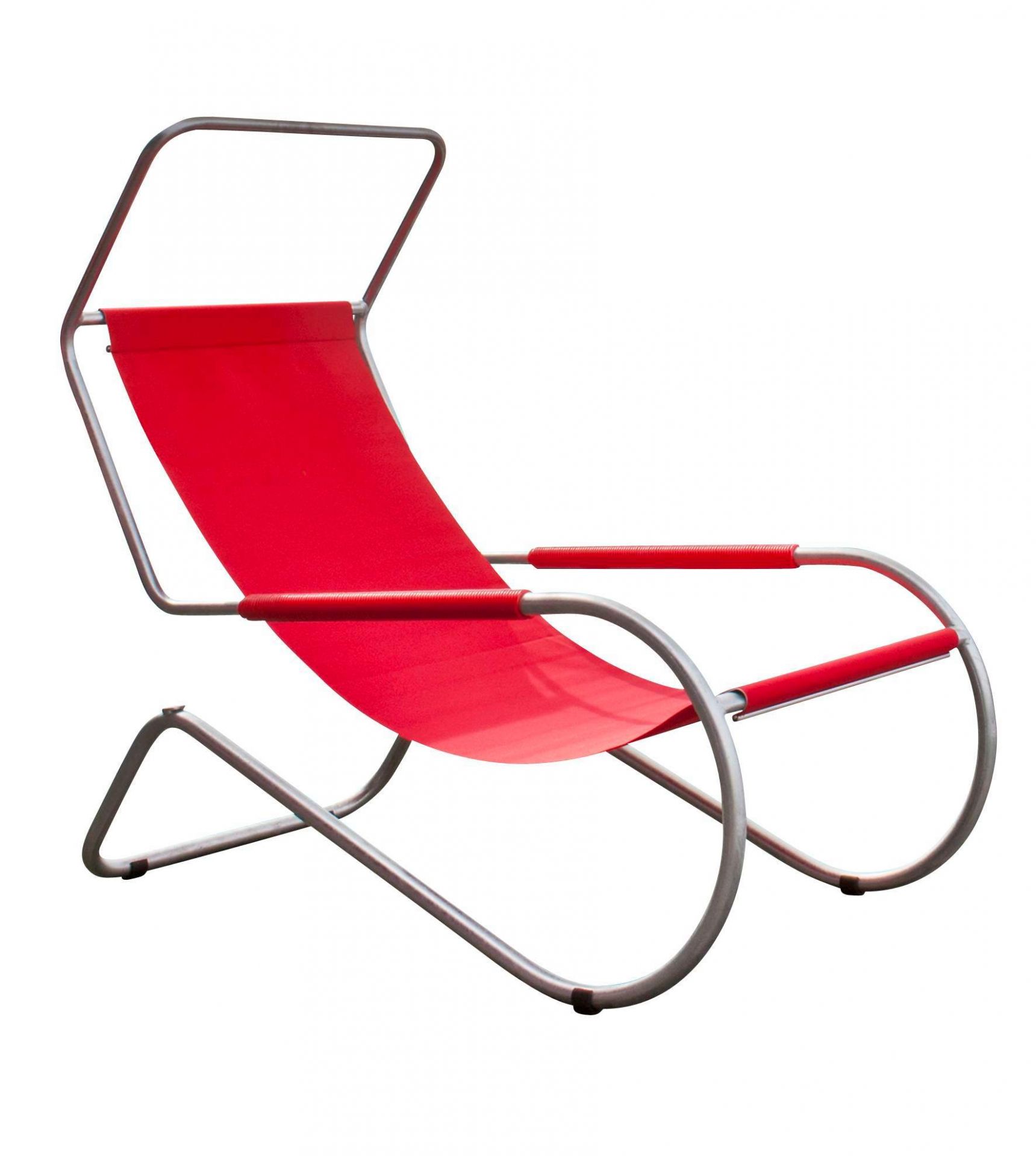 Rote Lido Liege mit Stahlrahmen für Garten, Terrasse oder Balkon. Bequeme Sonnenliege.