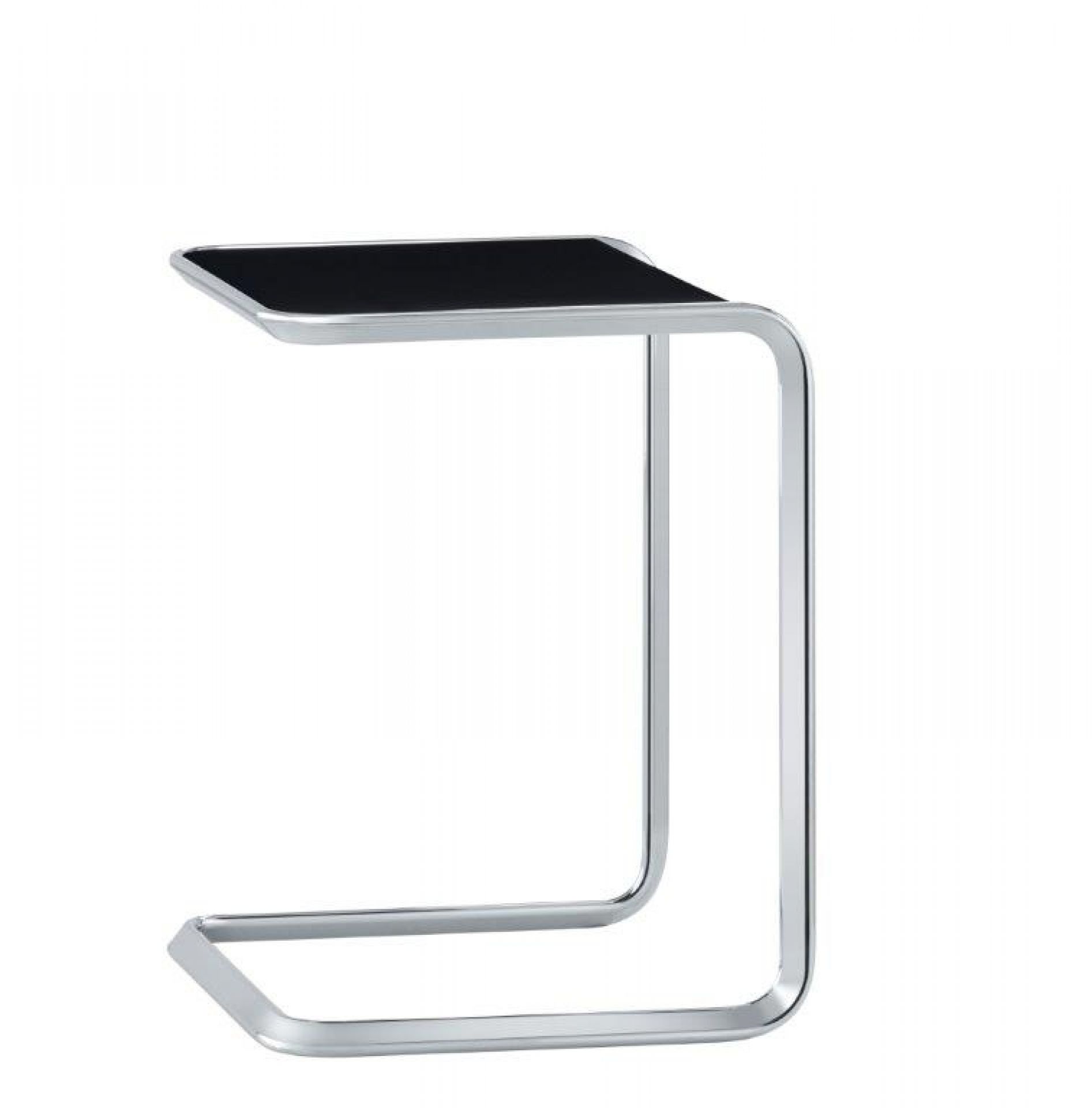 K3A Satztisch Tetca mit schwarzer Tischplatte und verchromtem, gebogenem Stahlrohrgestell. Beistelltisch für Wohnzimmer.