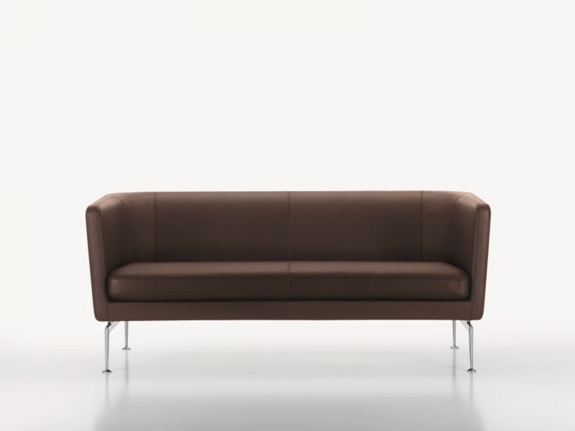 Braunes Suita Sofa von Vitra mit Lederbezug und filigranem Chromgestell.