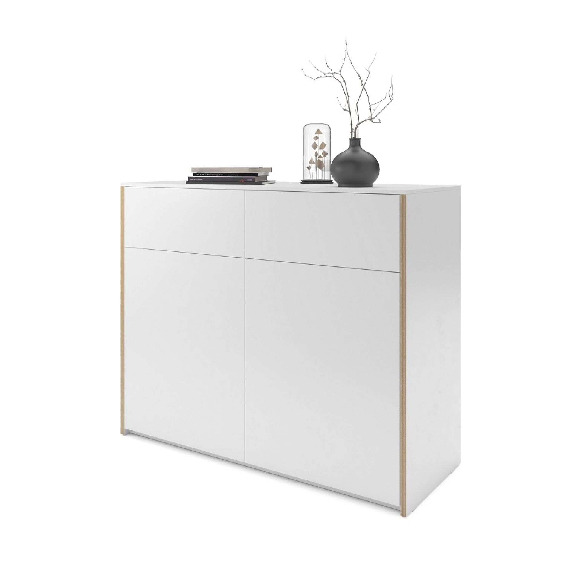 Weiße Modular Plus Kommode von Müller Möbelwerkstätten mit zwei Türen und zwei Schubladen.