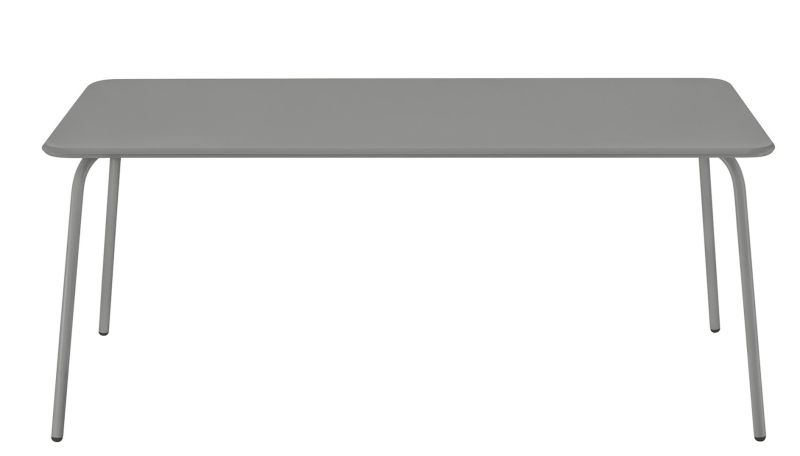 Blomus Yua Esstisch Outdoor in Grau, rechteckige Tischplatte mit filigranem Stahlgestell für Garten und Terrasse.