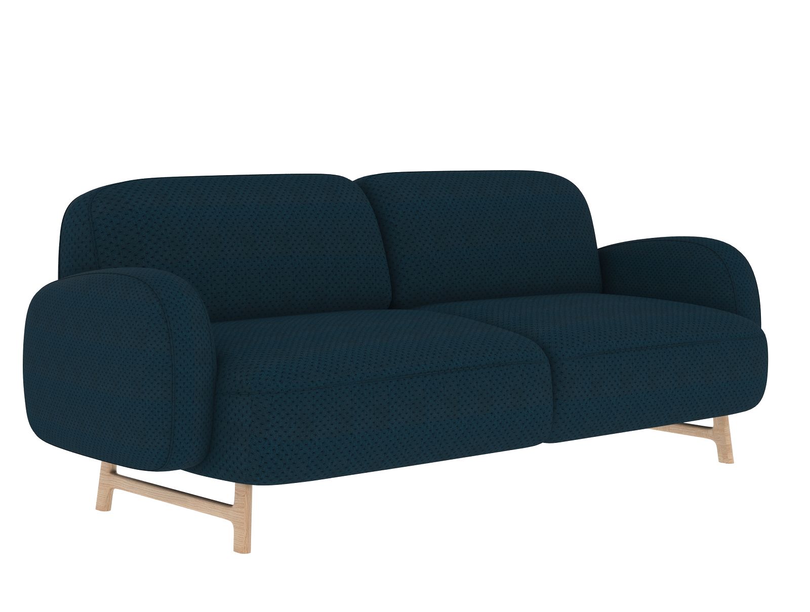 Blaues Auguste Sofa mit drei Sitzen und Holzfüßen von Hartô, modernes Design.