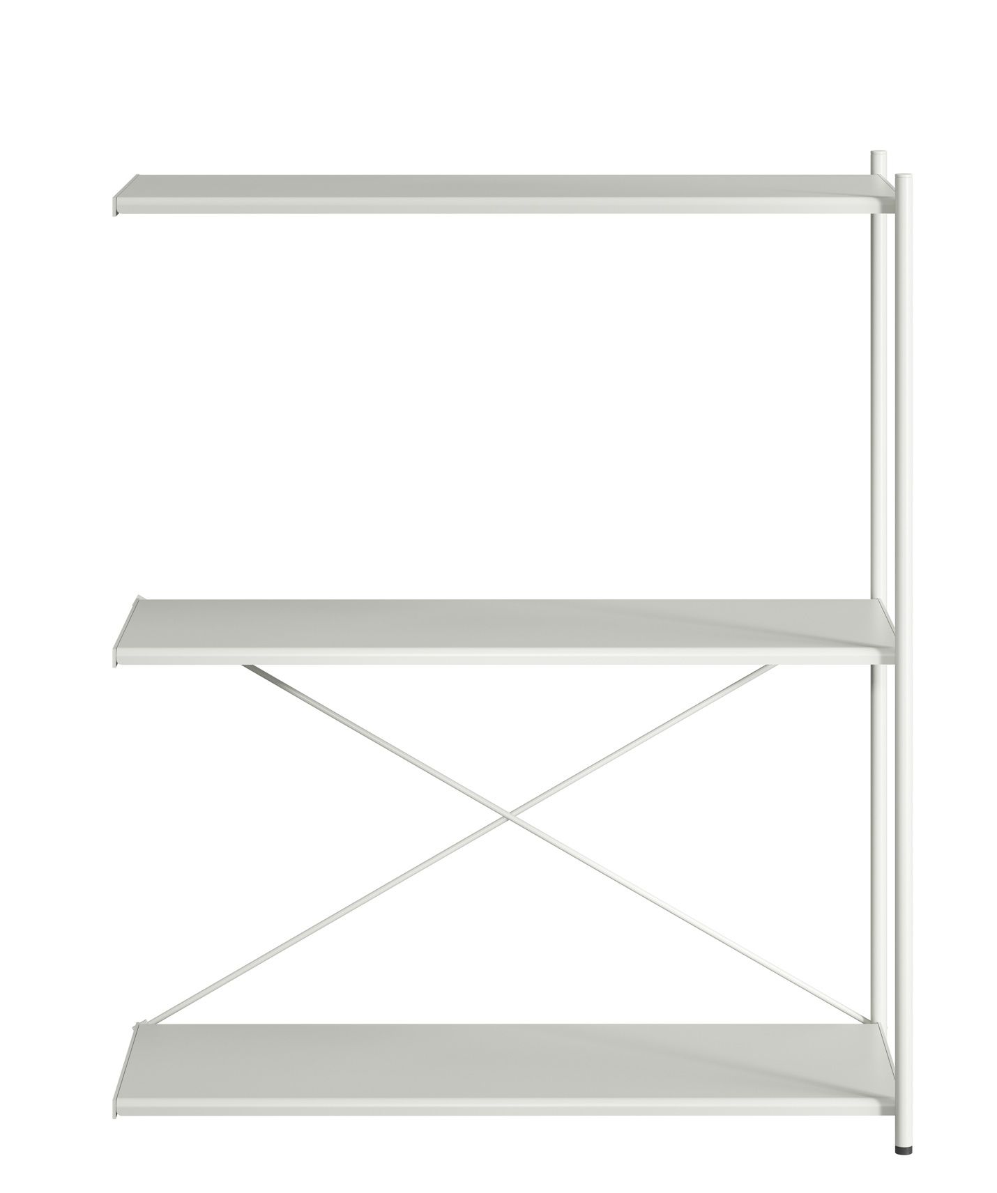 Weißes Arturo Anbaumodul Regal mit drei Regalböden und filigranem Metallgestell für Wohnraum und Büro.