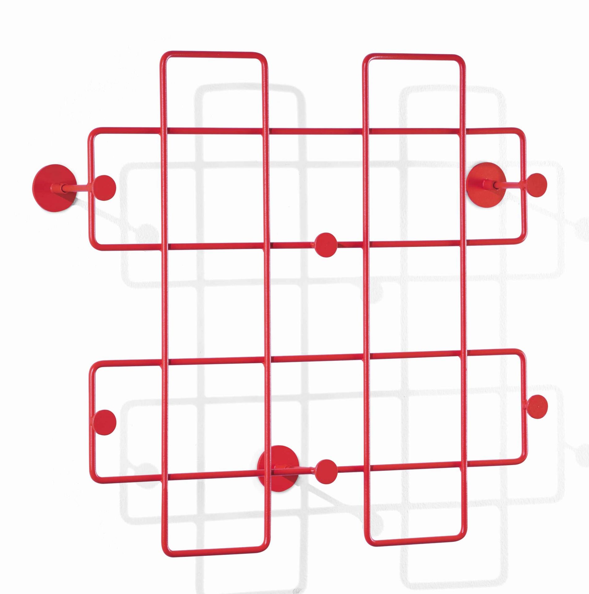 Blutorangefarbene Bazar Wandgarderobe von Richard Lampert: Moderne, große Garderobe aus Metall mit Haken.