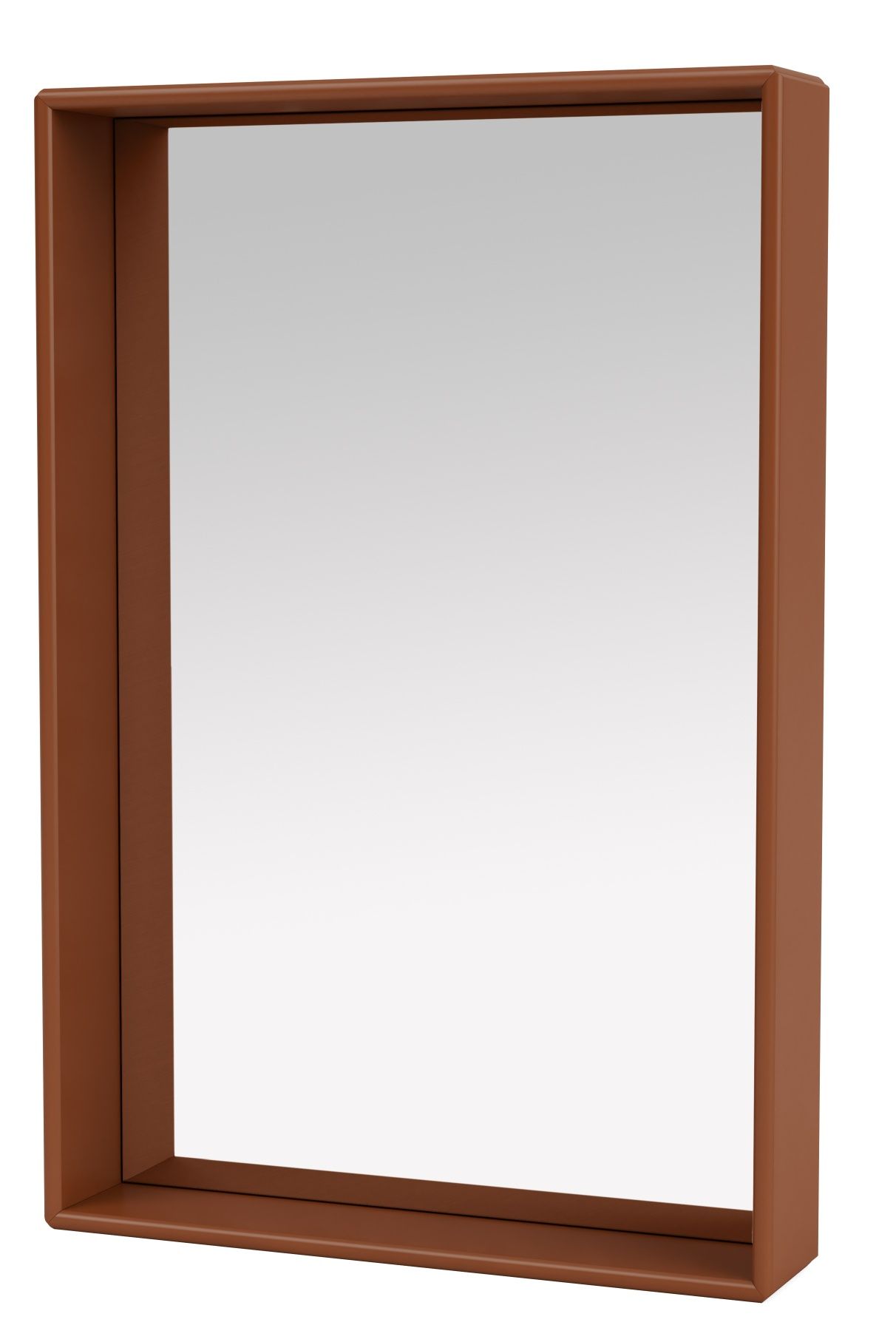 Rechteckiger Wandspiegel mit haselnussbraunem Rahmen und Ablage, Colour Frame Spiegel für Badezimmer und Flur.