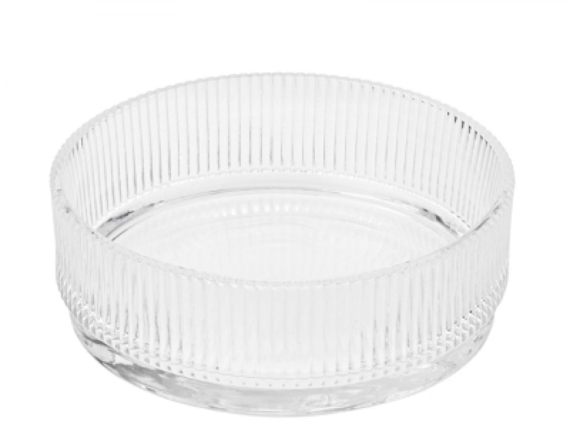 Transparente, runde Pilastro Servierschale von Stelton, kleine Glasschale mit geriffeltem Design.
