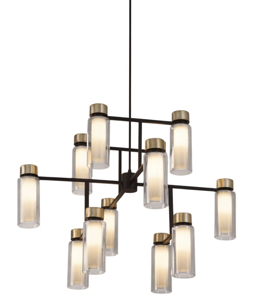 Osman Kronleuchter von Tooy mit schwarzem Gestell und zylindrischen Glaslampen für stilvolle Beleuchtung.