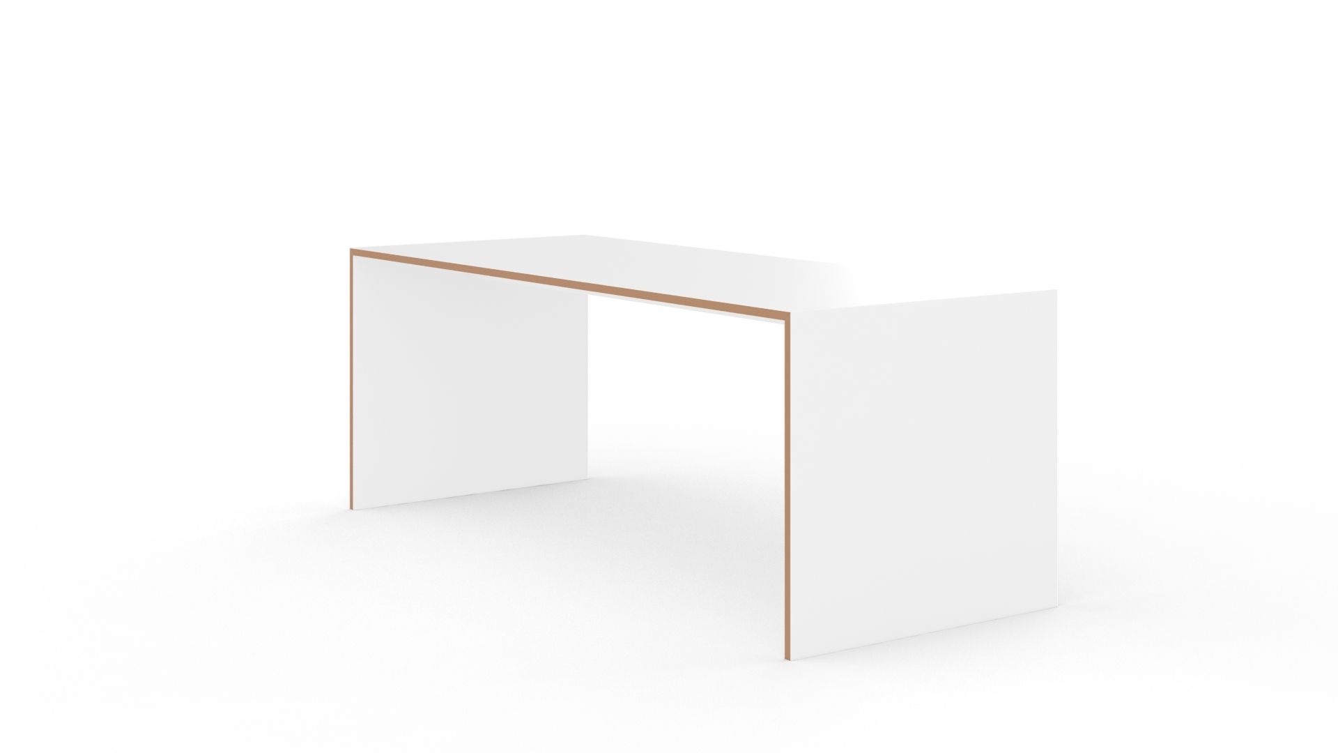 Weißer Tojo Tisch, Modell Freistell, groß, mit minimalistischem Design und Holzdetails.