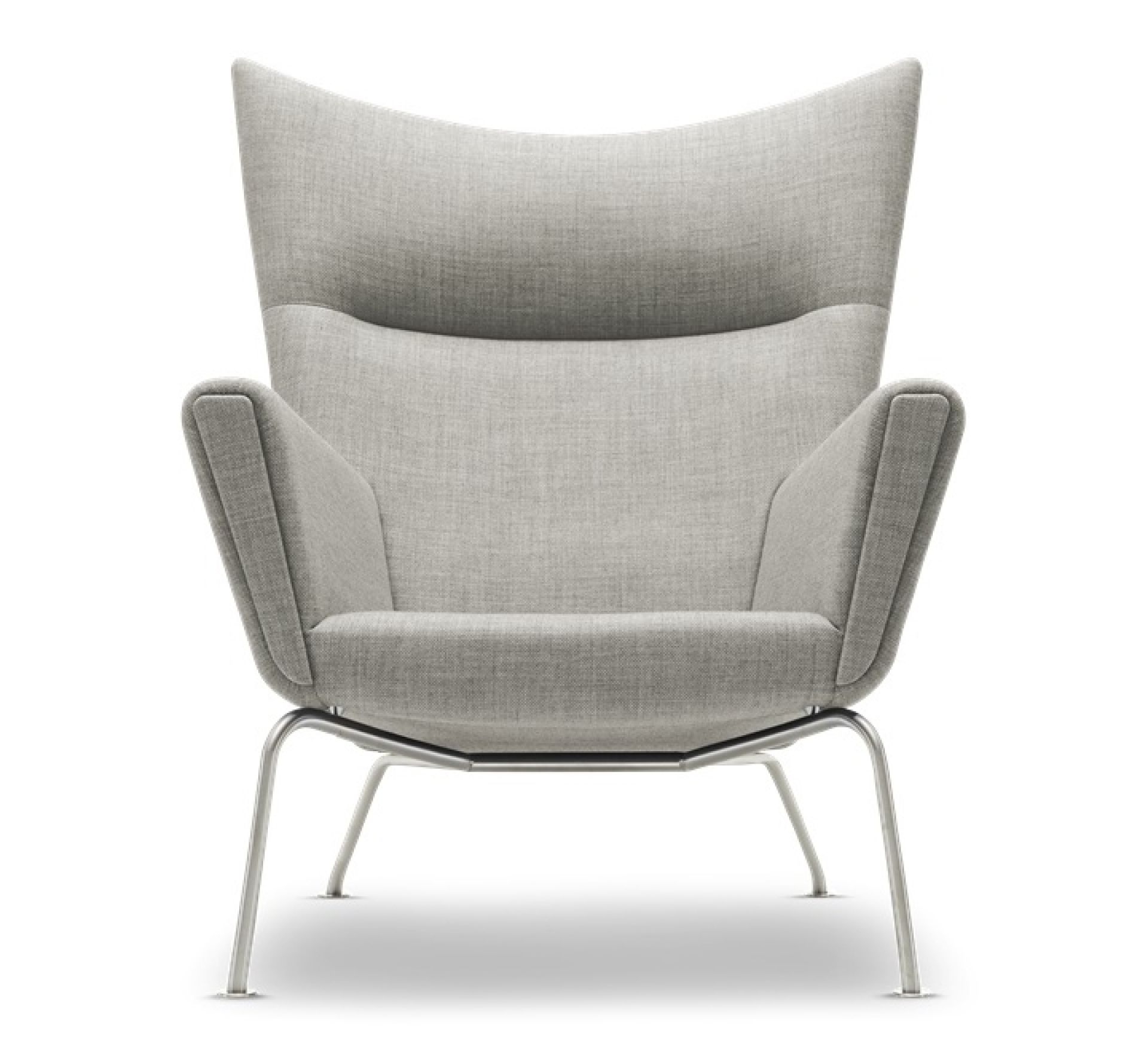 Grauer CH445 Wing Chair Sessel von Carl Hansen & Søn mit Stahlgestell. Designklassiker.