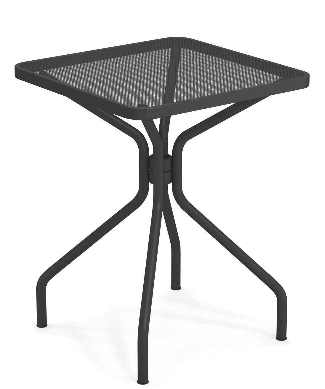 Quadratischer Cambi Tisch von Emu für den Außenbereich, mit schwarzer Metallstruktur und Gittertischplatte.