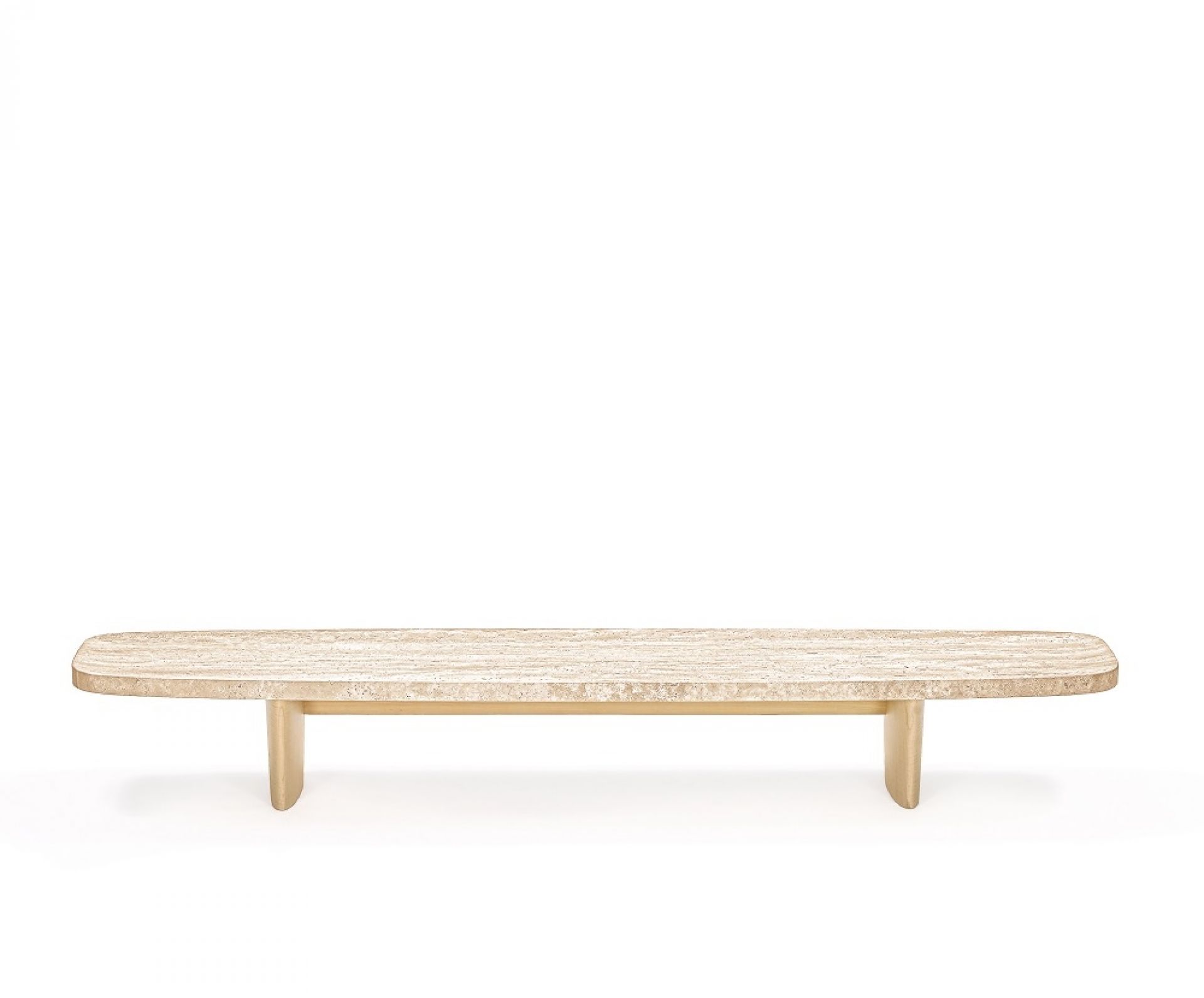 Classicon Matéria Long Table: Beistelltisch aus Travertin, modernes Design für Wohnzimmer und Lounge.