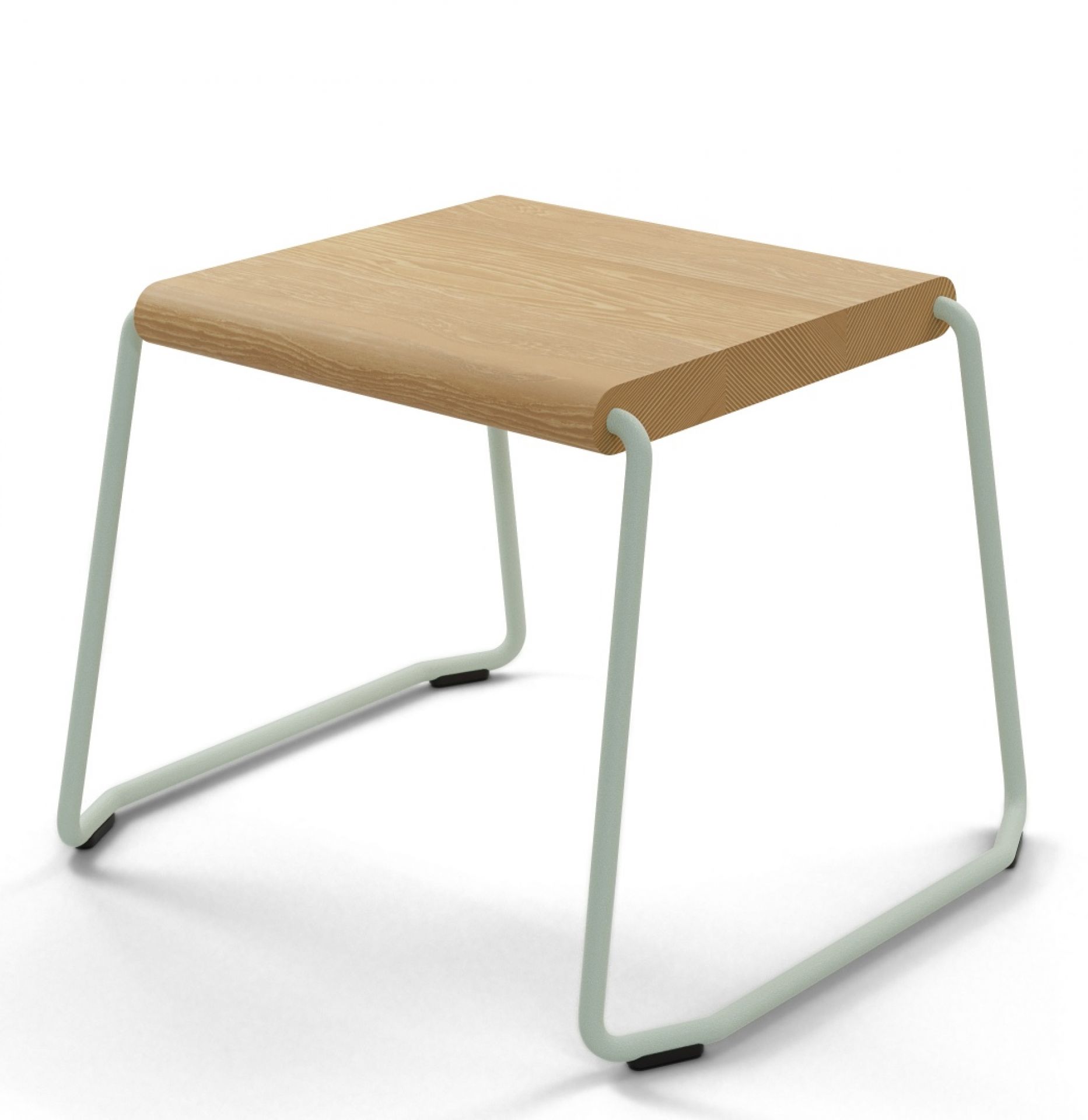 D:002 Beistelltisch Fuchs & Habicht: Quadratischer Holztisch mit hellgrünem Metallgestell, moderner Nachttisch.