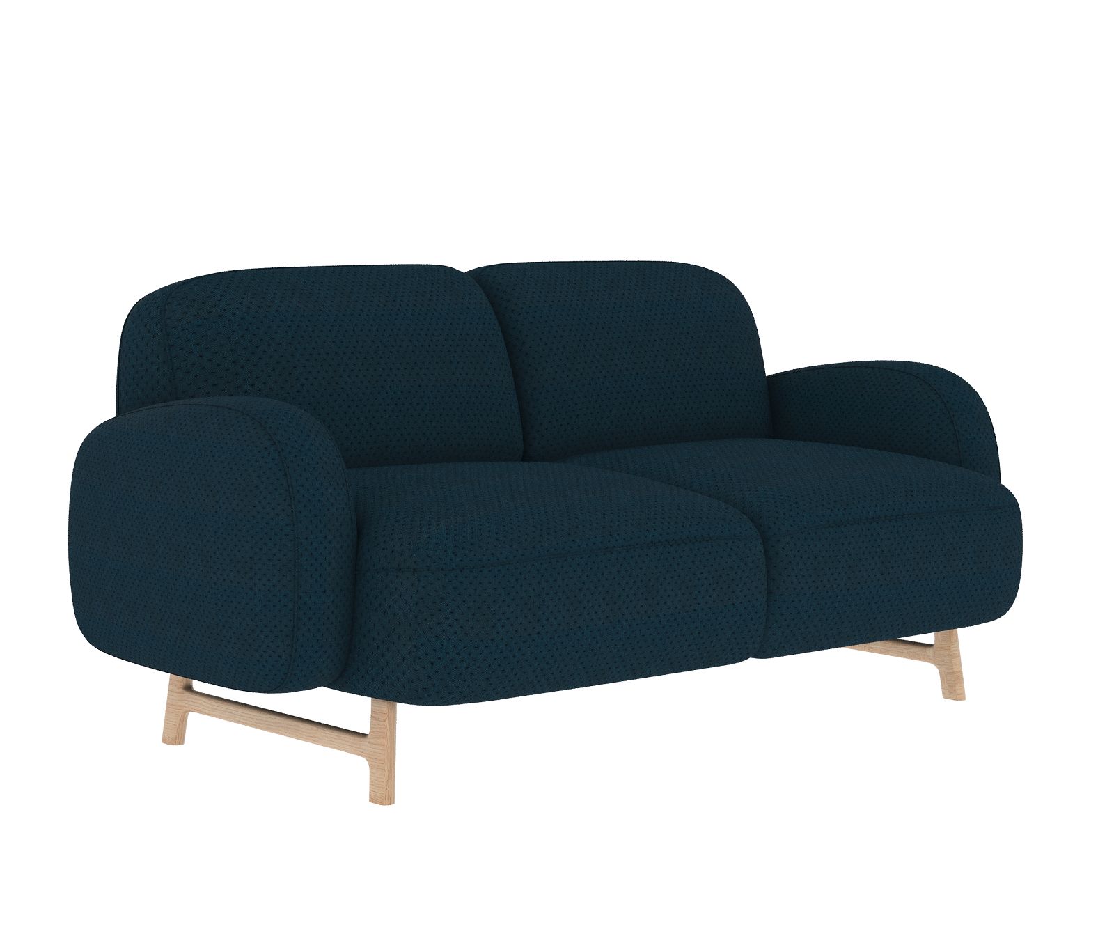 Auguste Sofa, 2-Sitzer, Hartô. Blaues Polstersofa mit Holzbeinen, modernes Design für Wohnzimmer und Lounge.