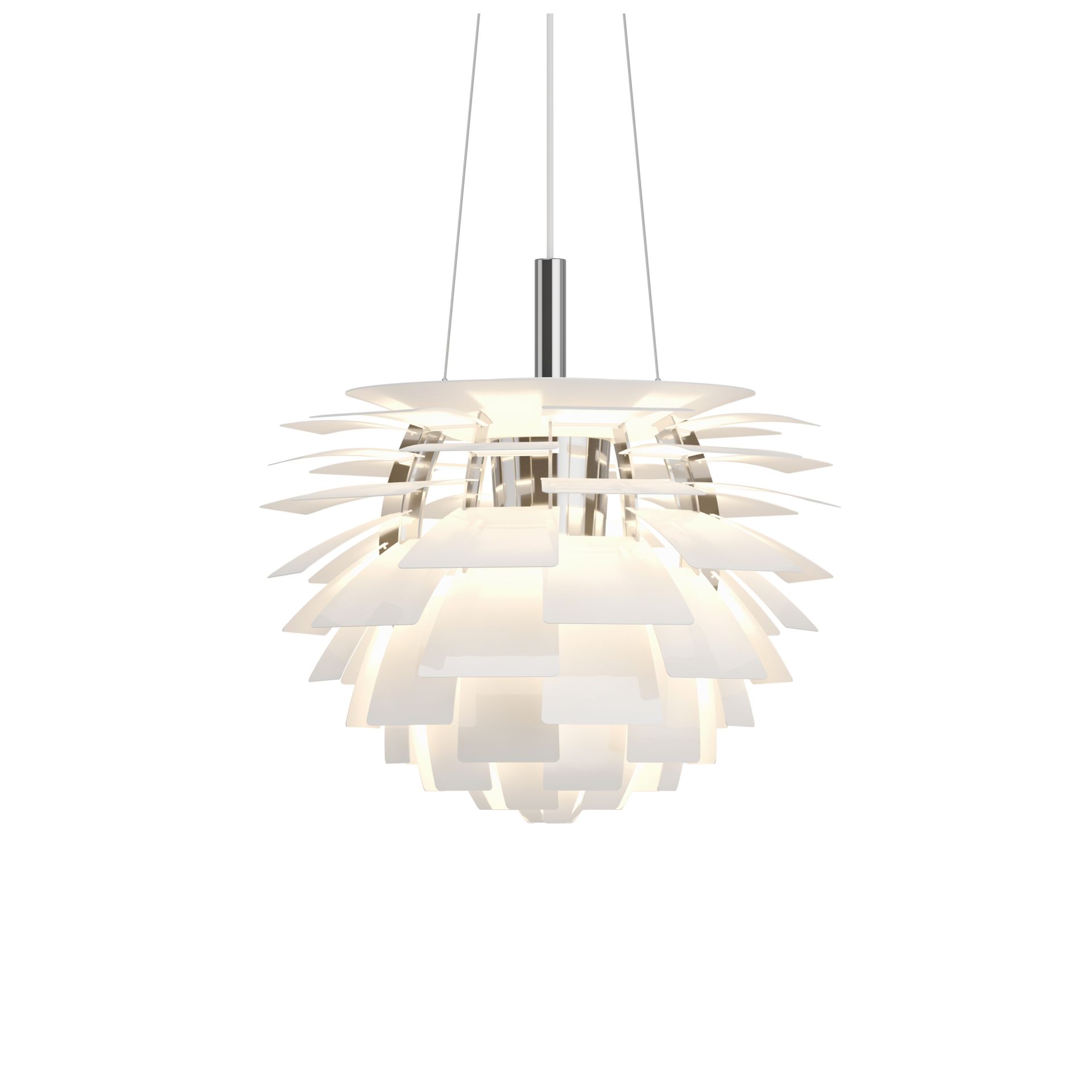 Weiße PH Artichoke Pendelleuchte von Louis Poulsen, moderne Designerlampe für stilvolle Innenräume.
