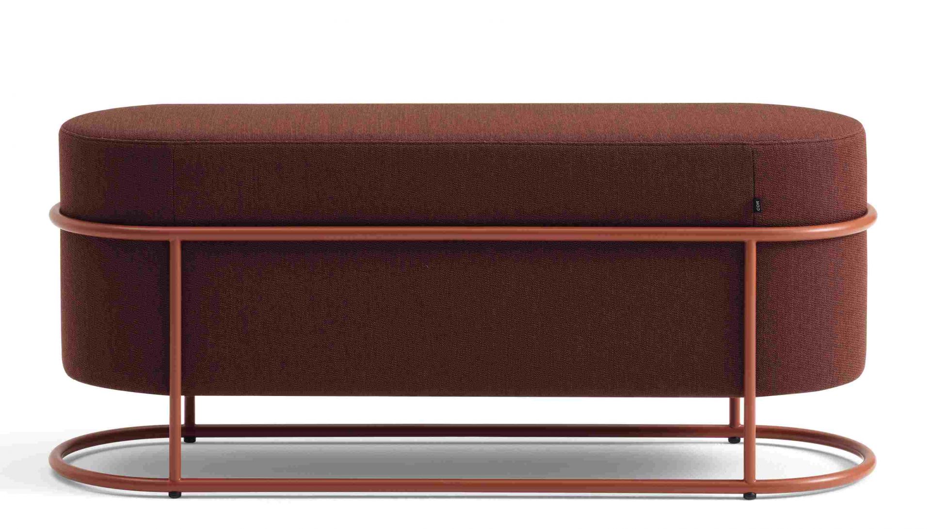 Braune Drop Bank von Cor mit ovalem, gepolstertem Sitz und Metallgestell für modernes Wohnen.
