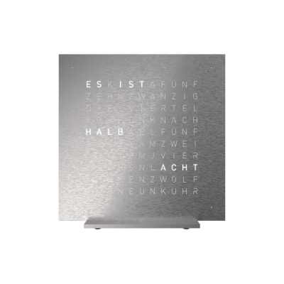 Earth 13.5 Steel Series Tischuhr / Zeitobjekt Deutsch QLOCKTWO 