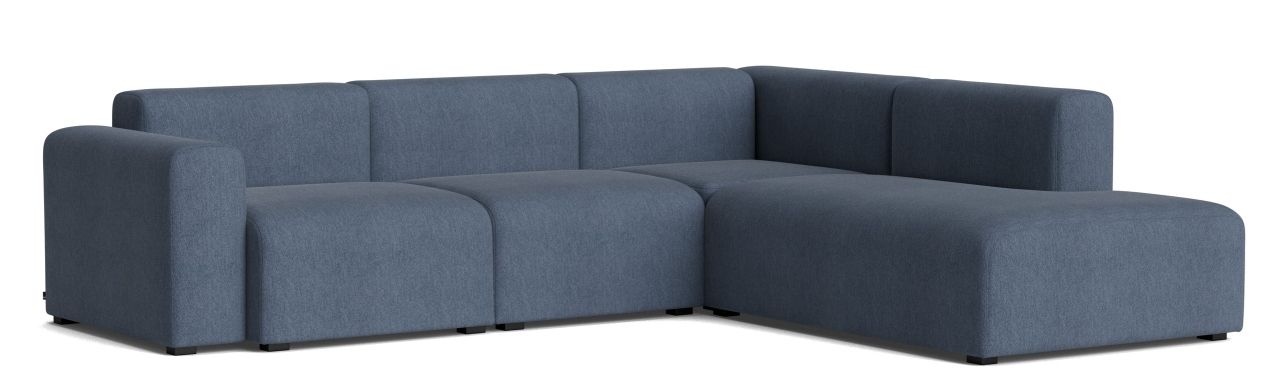 Mags Sofa Corner Combination in blau-grauem Stoff. Modernes Ecksofa mit niedriger Armlehne.