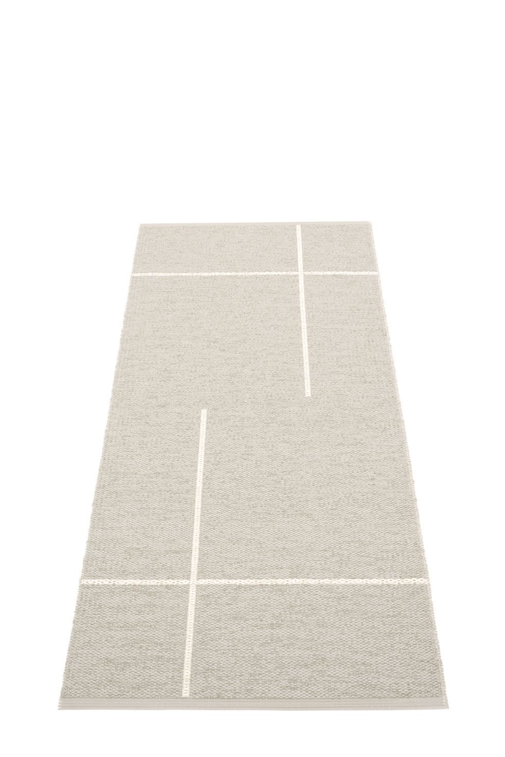 Fred Teppich 70x180cm Linen von Pappelina: Rechteckiger Teppich in Leinenfarbe mit weißem Linienmuster. Hochwertiger, gewebter Teppich.