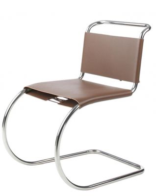 MR Freischwinger Stuhl von Knoll International, braunes Leder, verchromtes Stahlrohr, modernes Design.