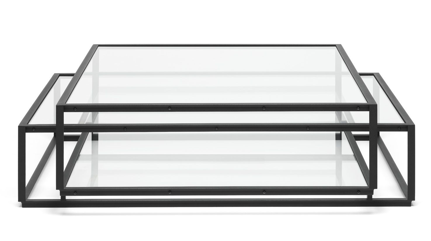 Tangled Square Couchtisch Spectrum mit Glasplatte und schwarzem Metallgestell, modernes Wohnzimmer Möbel.