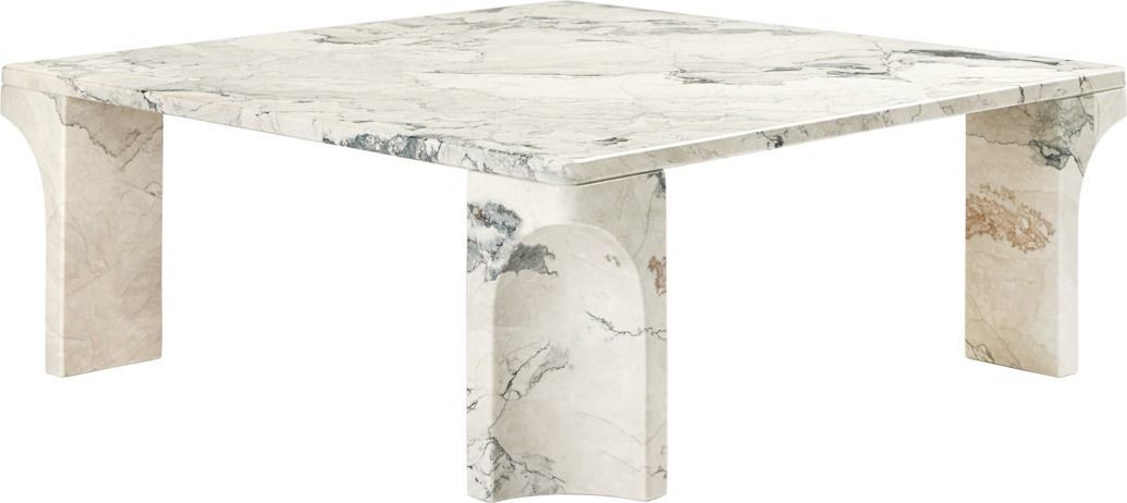 Quadratischer Doric Couchtisch von Gubi aus Marmor, modernes Design für Wohnzimmer.