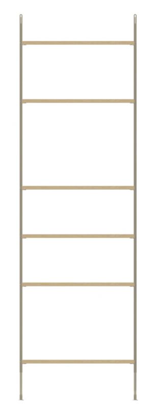 Wohnzimmer String Furniture Regal mit sechs hellen Holzregalböden und grauen Seitenteilen.