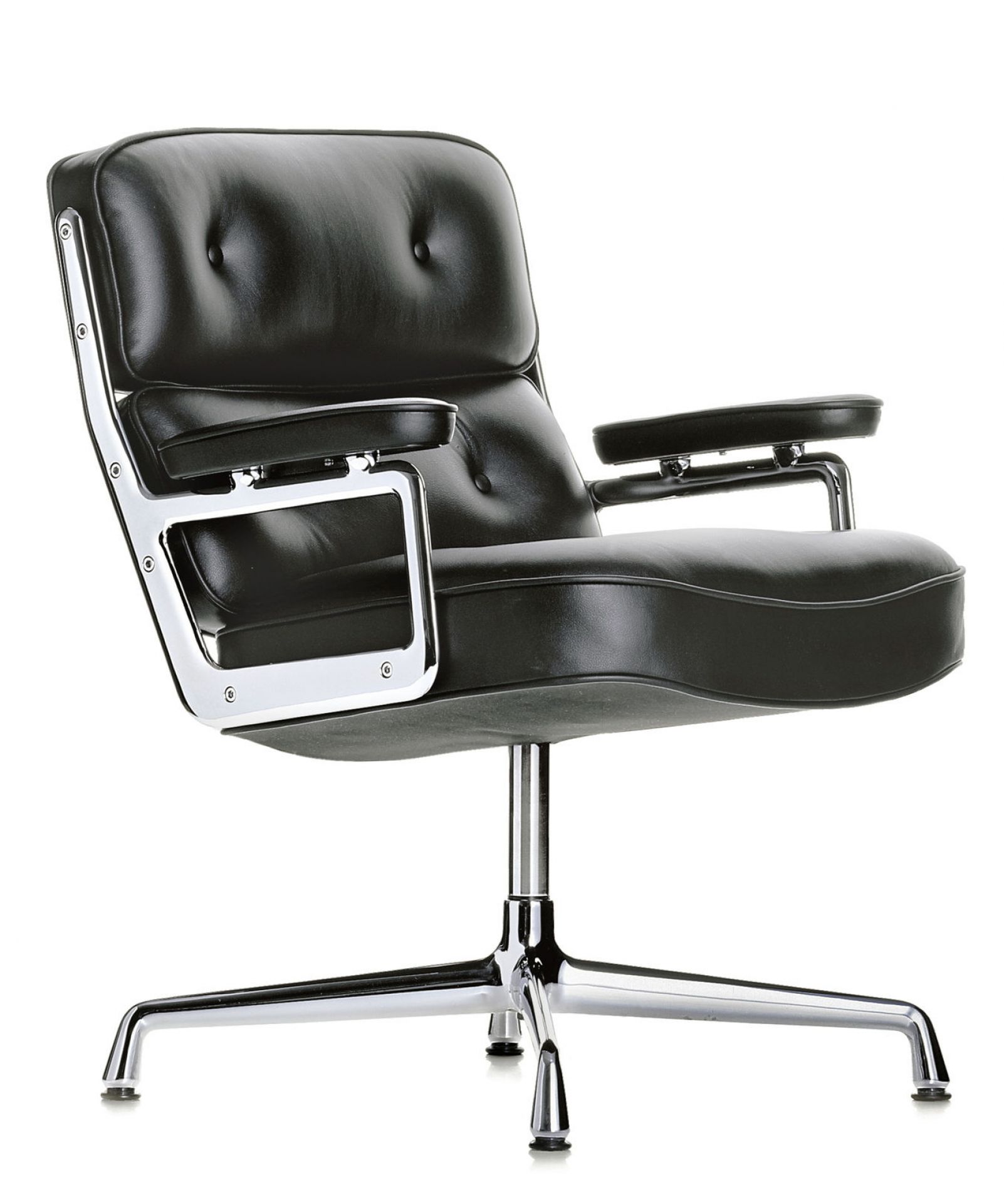 Schwarzer Lobby Chair ES108 von Vitra mit verchromtem Gestell und Lederpolsterung, Bürostuhl Designklassiker.
