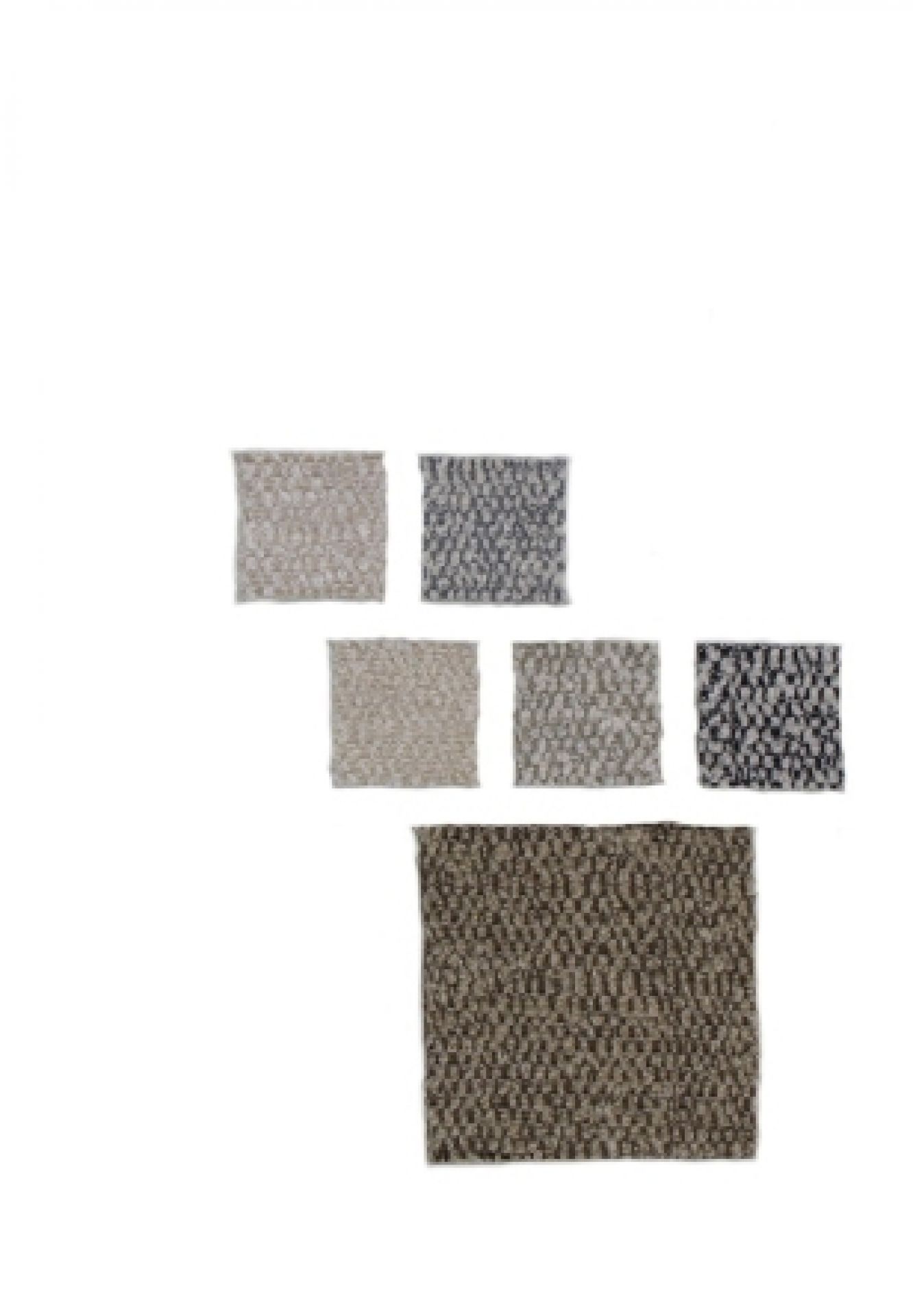 Stoffmusterkarte Nubia von Vitra mit verschiedenen Textilmustern in Grau- und Brauntönen.