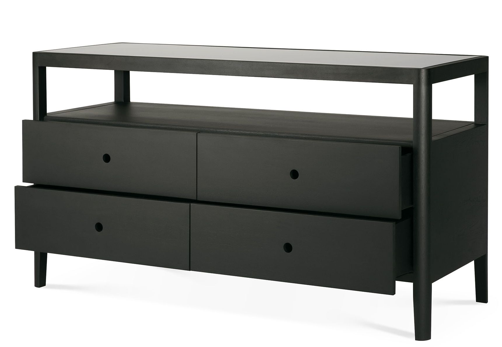 Spindle Kommode von Ethnicraft, Eiche schwarz lackiert, mit vier Schubladen und Ablagefläche.