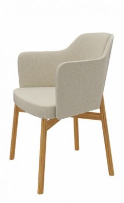 Knoll International Stuhl mit Armlehnen, Kollektion 016, beige Stoffpolsterung und Holzgestell. Design Bürostuhl.