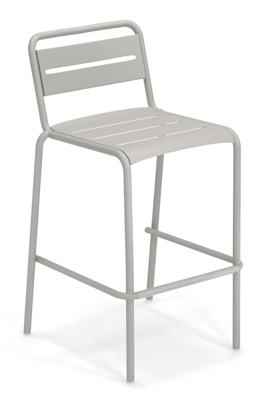 Grauer Star Barstool Barhocker von Emu für den Außenbereich mit Rückenlehne und Fußstütze.
