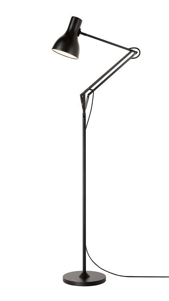 Schwarze Anglepoise Type 75 Stehleuchte, Paul Smith Edition, mit verstellbarem Arm und Lampenschirm.