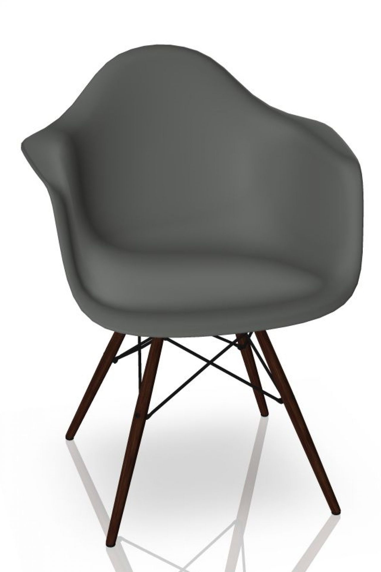 Eames Plastic Arm Chair DAW in Granitgrau mit Ahorn dunkel Gestell, moderner Designstuhl.