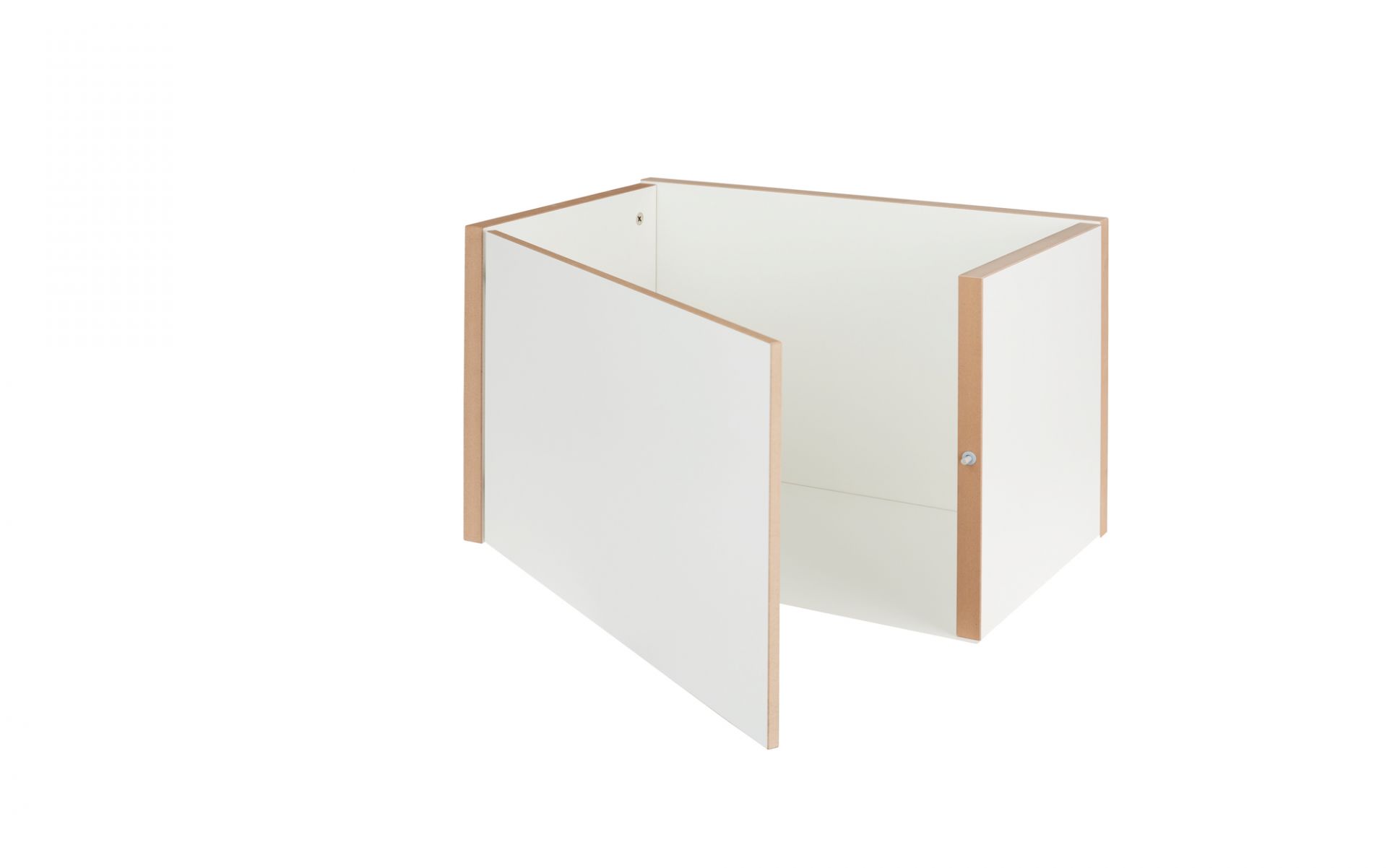 Tojo Regal: Weißes Türmodul für Regalsystem, offene Tür, modernes Möbeldesign für Wohnraum.