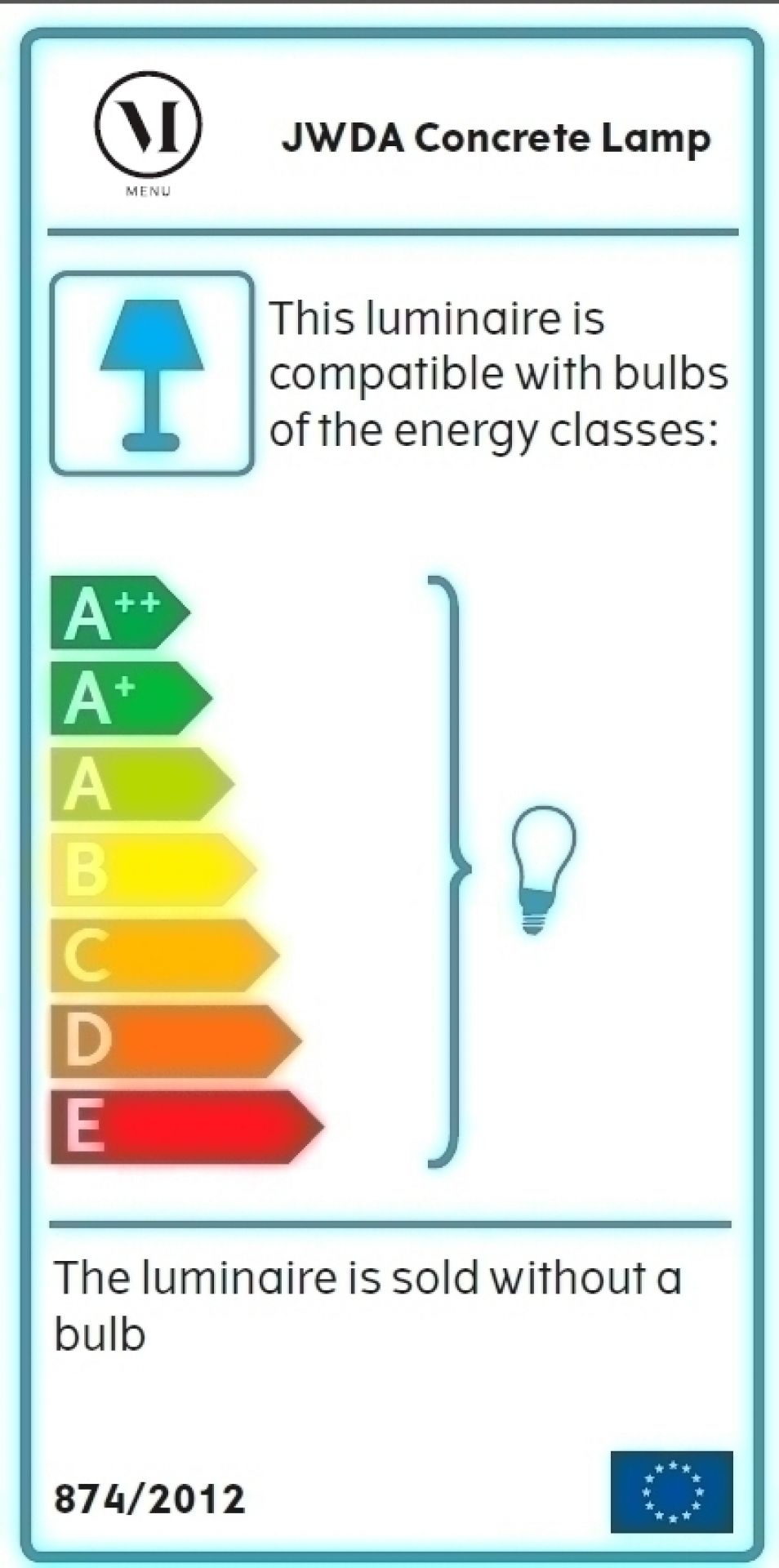Energieeffizienzlabel der JWDA Concrete Lamp Tischleuchte von Audo, Leuchte ohne Leuchtmittel.