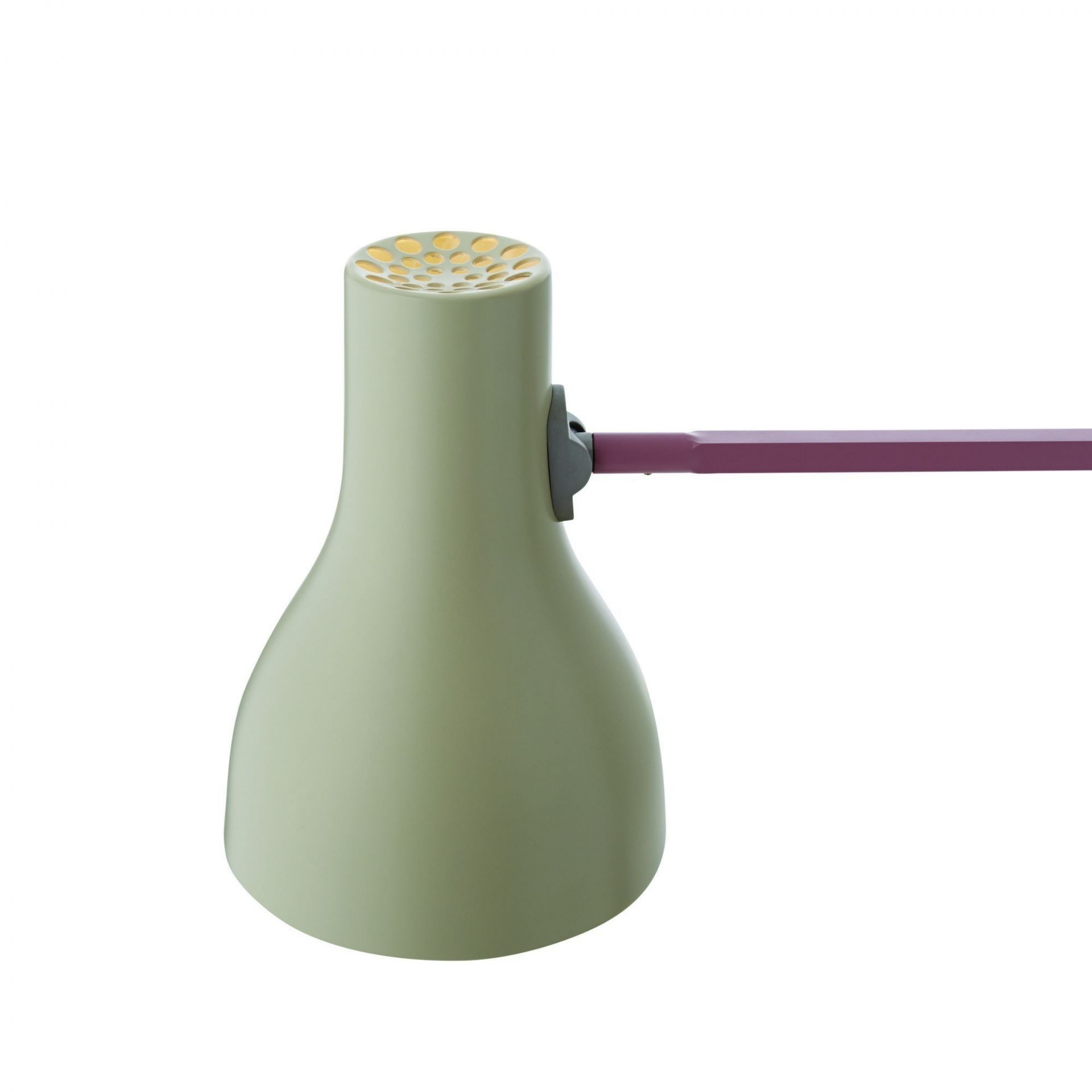 Detailaufnahme der Anglepoise Type 75 Paul Smith Tischleuchte in hellgrün und rosa.