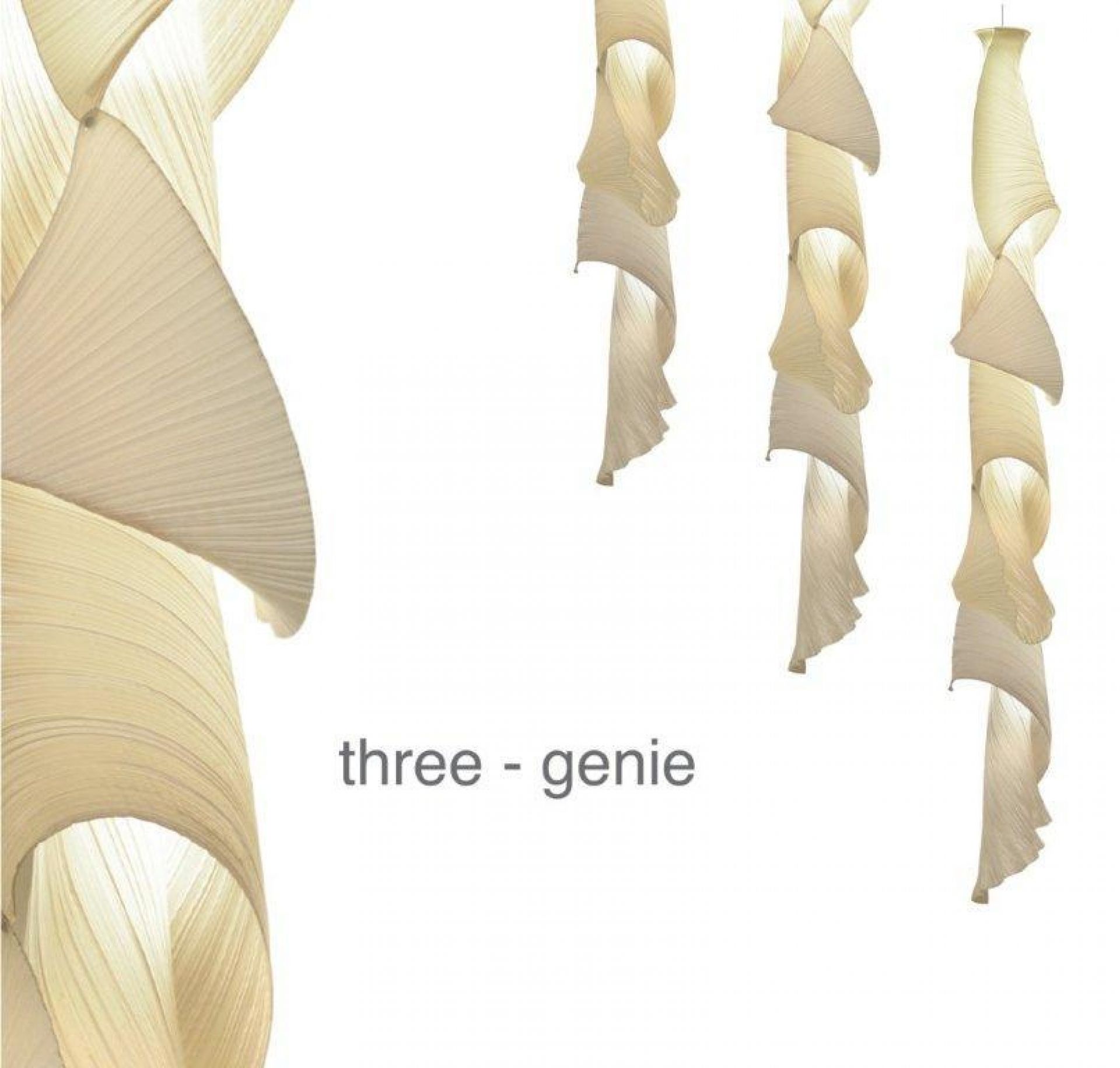 Three Genie Pendelleuchte von Alexandra Tsoukala, moderne Hängelampe aus beigem Stoff, Wohnzimmerbeleuchtung.